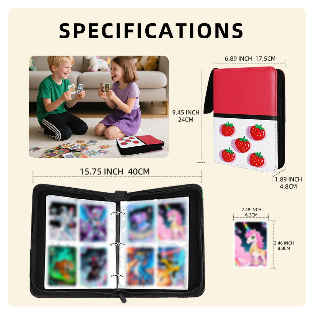 Quazextr 4-Pocket Trading Card Binder – Holds 400 Cards, PU Leather, Zip Closure (Purple White)