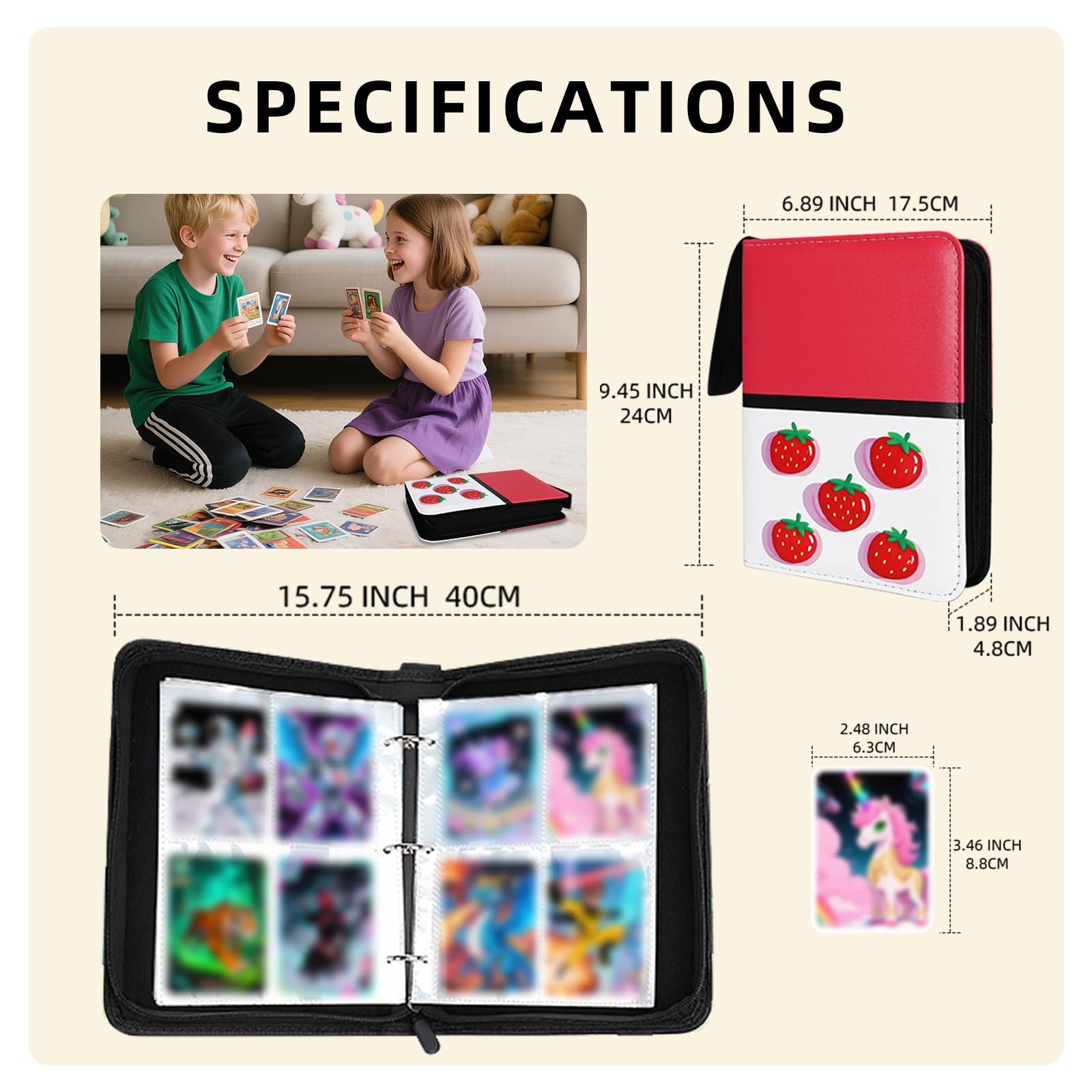 Quazextr 4-Pocket Trading Card Binder – Holds 400 Cards, PU Leather, Zip Closure (Purple White)