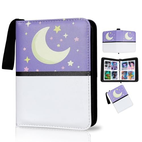 Quazextr 4-Pocket Trading Card Binder – Holds 400 Cards, PU Leather, Zip Closure (Purple White)