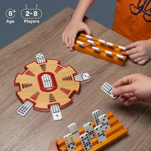 Queensell Wooden Mexican Train Hub – 7.8x7.8x0.5-Inch Wooden Centerpiece for Domino Games