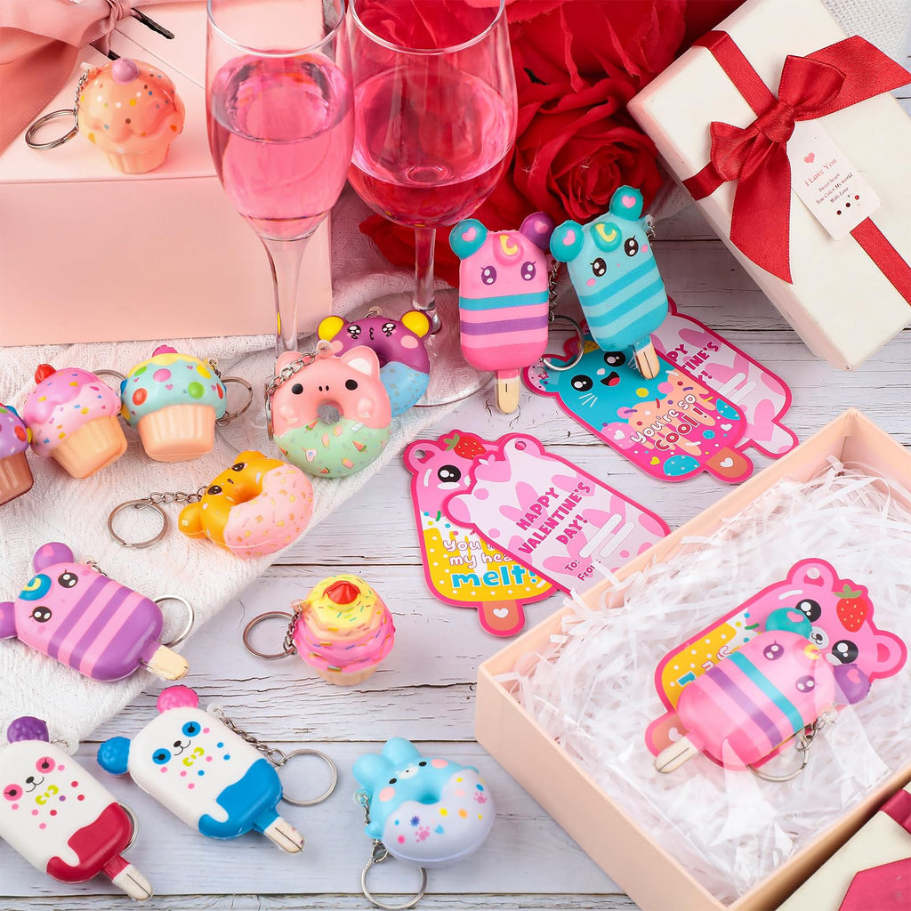 Quelay 36 Valentines Cards with Scented Dessert Keychains for Classroom Exchange