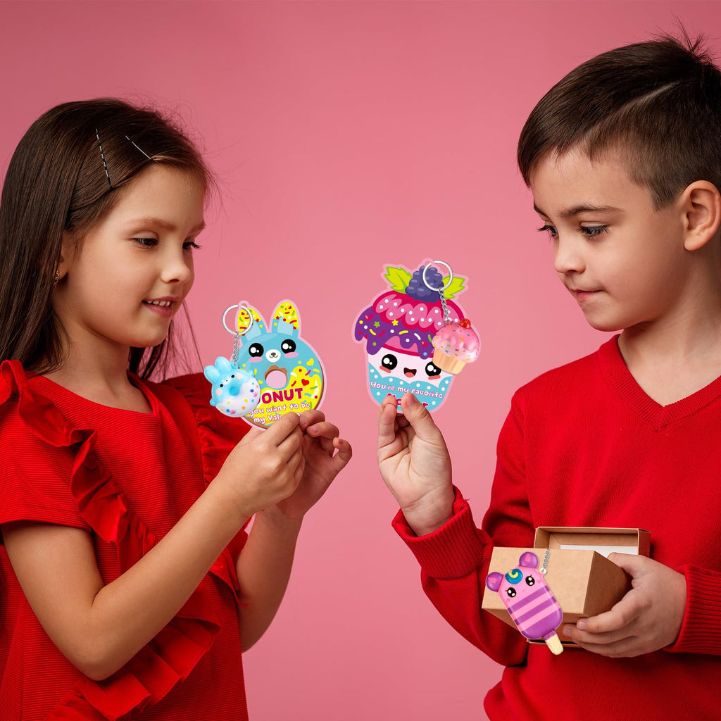 Quelay 36 Valentines Cards with Scented Dessert Keychains for Classroom Exchange