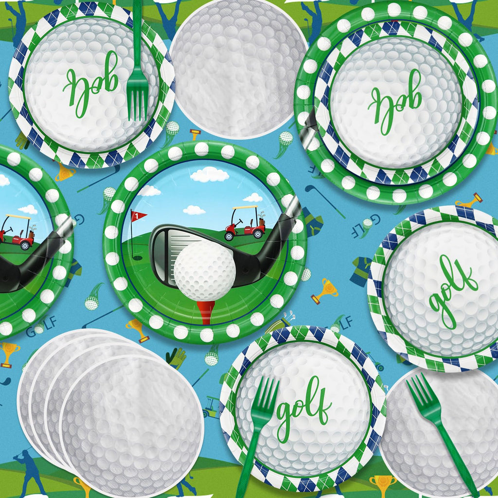 QUERICKY Golf Party Supplies for 20 Guests – Disposable Tableware Set with Plates, Napkins, Forks & Tablecloth
