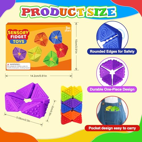 Quiet Fidget Toys for Kids 6-Pack: Sensory Flip Cubes for ADHD, Stress Relief, and Focus – Food-Grade Silicone, Patented Design