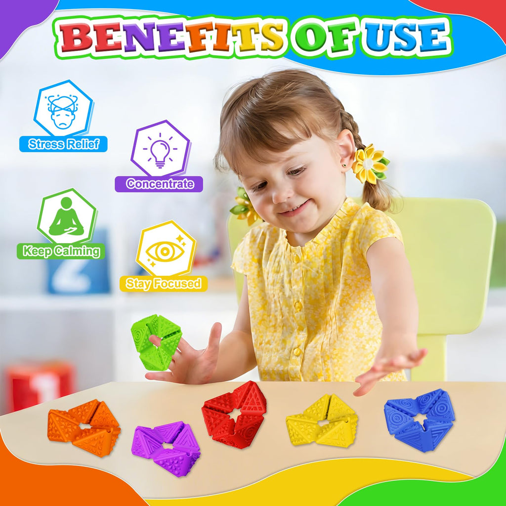 Quiet Fidget Toys for Kids 6-Pack: Sensory Flip Cubes for ADHD, Stress Relief, and Focus – Food-Grade Silicone, Patented Design