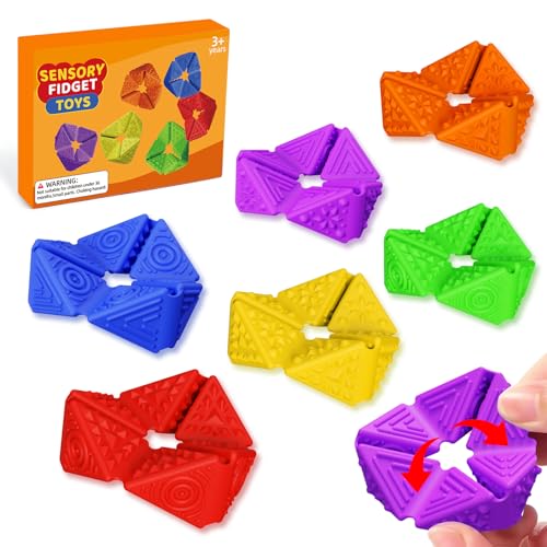 Quiet Fidget Toys for Kids 6-Pack: Sensory Flip Cubes for ADHD, Stress Relief, and Focus – Food-Grade Silicone, Patented Design