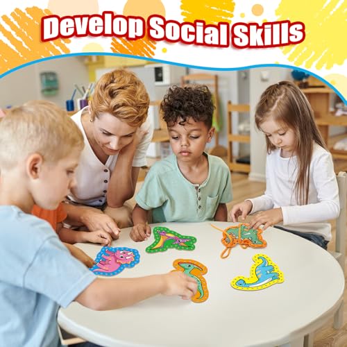 Quilinz Dinosaur Lacing Cards for Kids – Fine Motor Skills Toy with 9 Cards and Laces