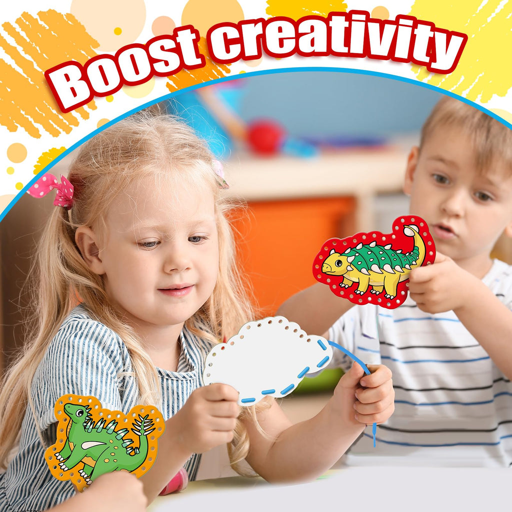Quilinz Dinosaur Lacing Cards for Kids – Fine Motor Skills Toy with 9 Cards and Laces