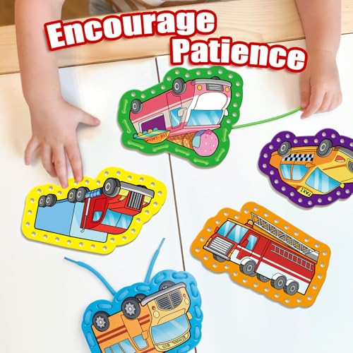 Quilinz Lacing Cards for Kids – Vehicle-Themed Fine Motor Toy Set with 9 Cards & 9 Laces
