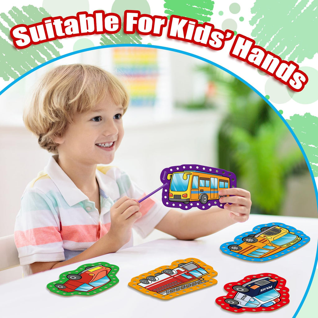 Quilinz Lacing Cards for Kids – Vehicle-Themed Fine Motor Toy Set with 9 Cards & 9 Laces