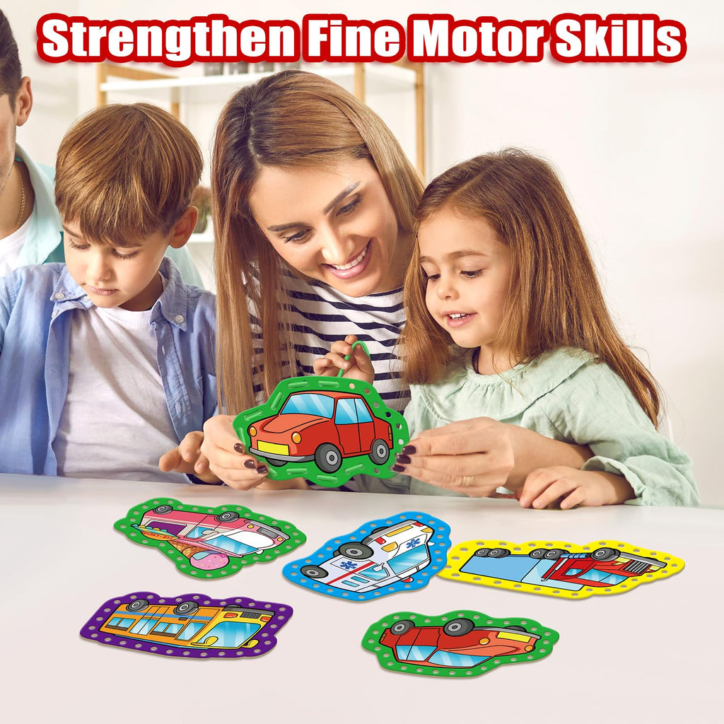 Quilinz Lacing Cards for Kids – Vehicle-Themed Fine Motor Toy Set with 9 Cards & 9 Laces
