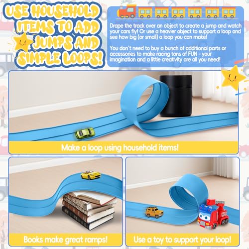Quini 15 ft Cobalt Blue Flexible Race Track with Suction Cups, Two-Lane, Compatible with Hot Wheels