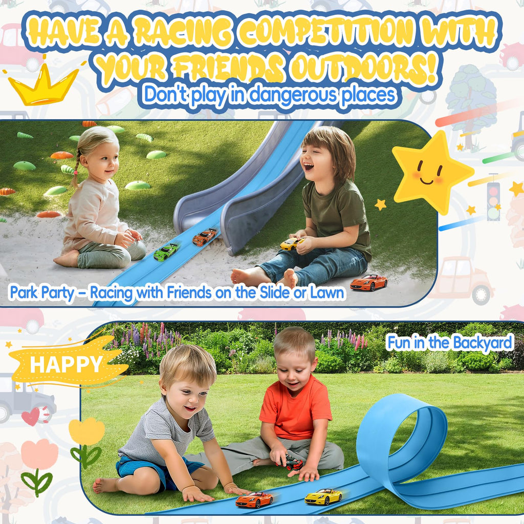 Quini 15 ft Cobalt Blue Flexible Race Track with Suction Cups, Two-Lane, Compatible with Hot Wheels