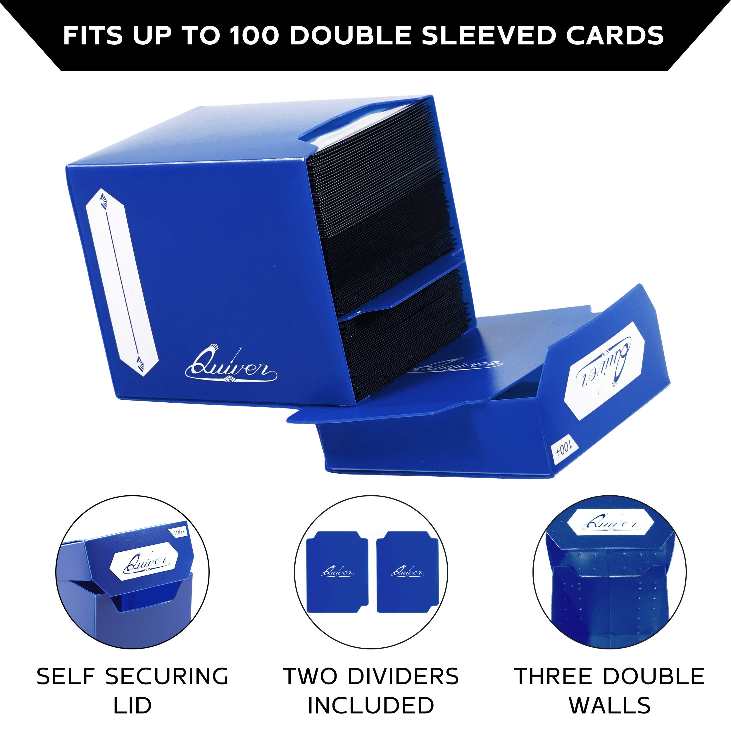 Quiver Time Blue TCG Deck Box & Sleeves Bundle – 100+ Capacity, 2 Dividers, 100 Artemis Blue Sleeves