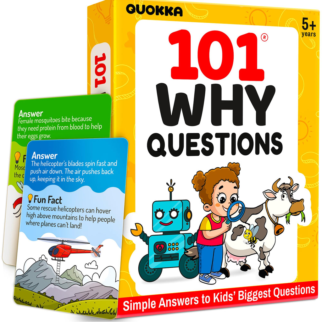 QUOKKA 101 WHY Card Games for Kids Ages 4-8 – Flash Cards with Simple Explanations & Fun Facts – Educational Games About Science, Nature, Space, Body Topics – Family and Classroom Activity