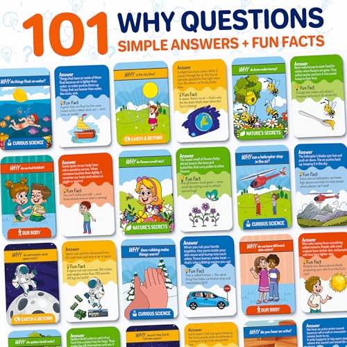 QUOKKA 101 WHY Card Games for Kids Ages 4-8 – Flash Cards with Simple Explanations & Fun Facts – Educational Games About Science, Nature, Space, Body Topics – Family and Classroom Activity