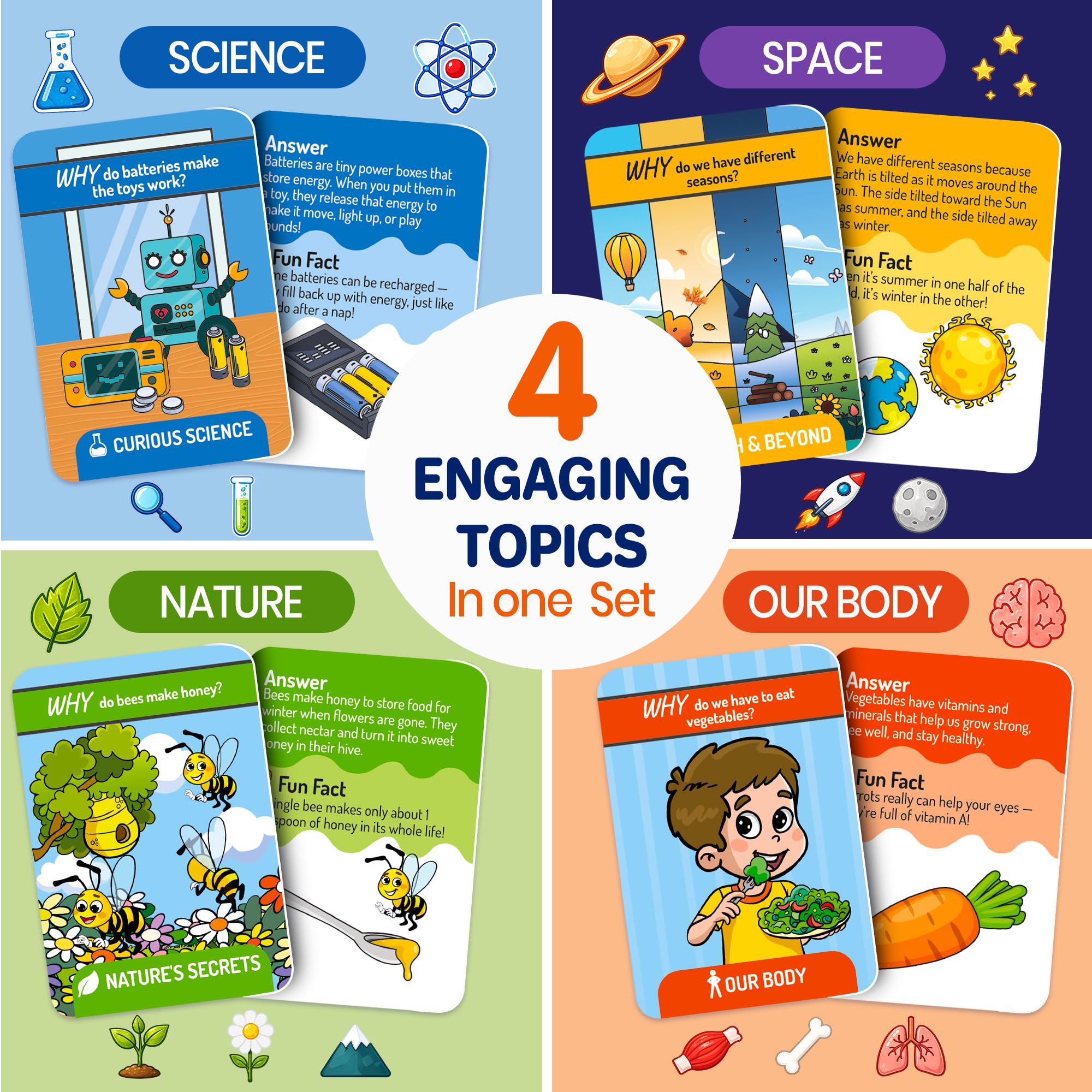 QUOKKA 101 WHY Card Games for Kids Ages 4-8 – Flash Cards with Simple Explanations & Fun Facts – Educational Games About Science, Nature, Space, Body Topics – Family and Classroom Activity