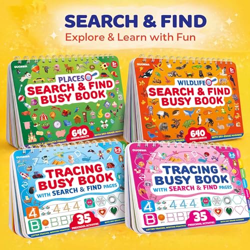QUOKKA Busy Book for Toddlers 3-5 – Wildlife Search and Find Activity Book with 640+ Hidden Objects, Reusable Dry Erase Workbook