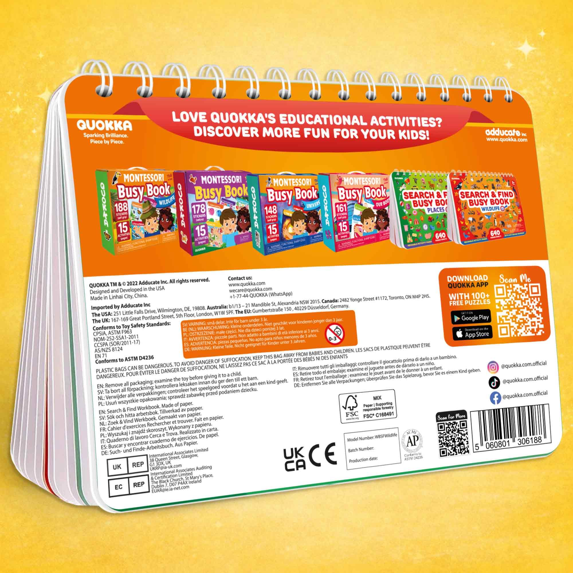 QUOKKA Busy Book for Toddlers 3-5 – Wildlife Search and Find Activity Book with 640+ Hidden Objects, Reusable Dry Erase Workbook