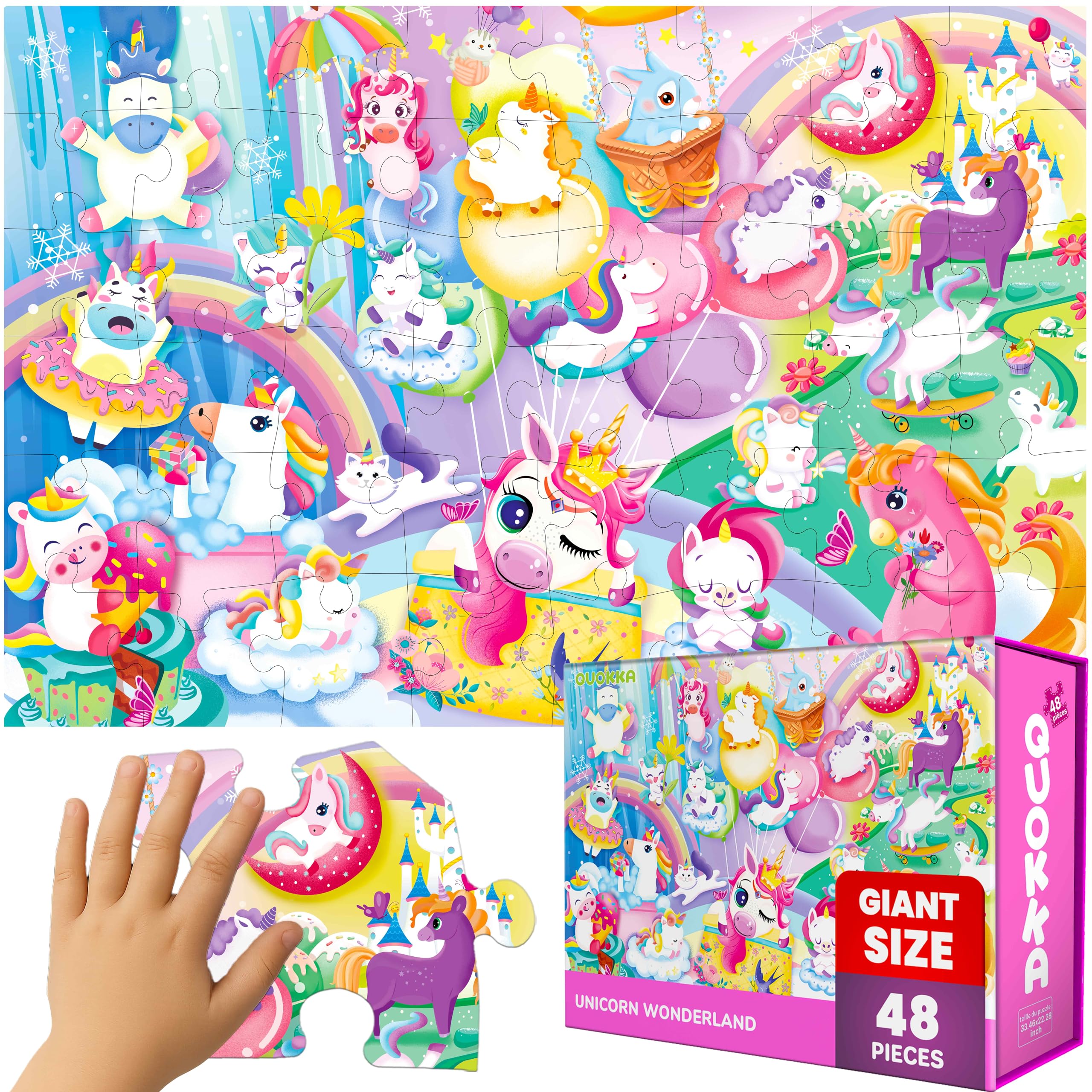 QUOKKA Giant Floor Puzzles for Kids Ages 4-6 – 48-Piece Unicorn Puzzle, 2x3 Feet, Extra-Thick Pieces, Premium Box with Handle & Magnetic Closure