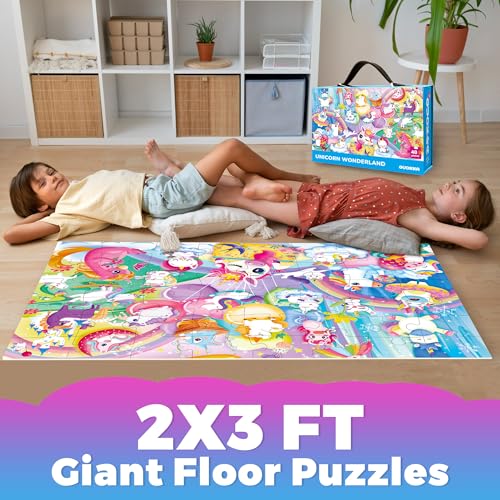 QUOKKA Giant Floor Puzzles for Kids Ages 4-6 – 48-Piece Unicorn Puzzle, 2x3 Feet, Extra-Thick Pieces, Premium Box with Handle & Magnetic Closure