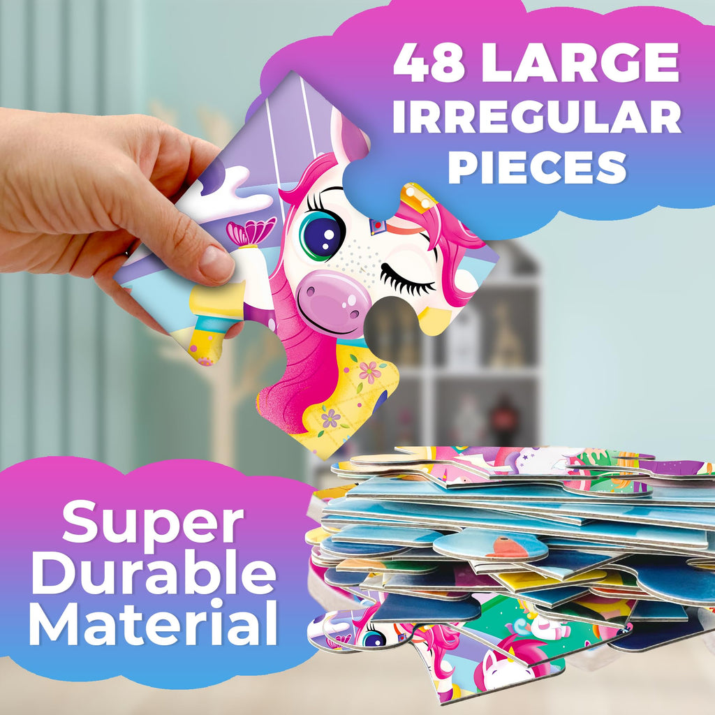 QUOKKA Giant Floor Puzzles for Kids Ages 4-6 – 48-Piece Unicorn Puzzle, 2x3 Feet, Extra-Thick Pieces, Premium Box with Handle & Magnetic Closure
