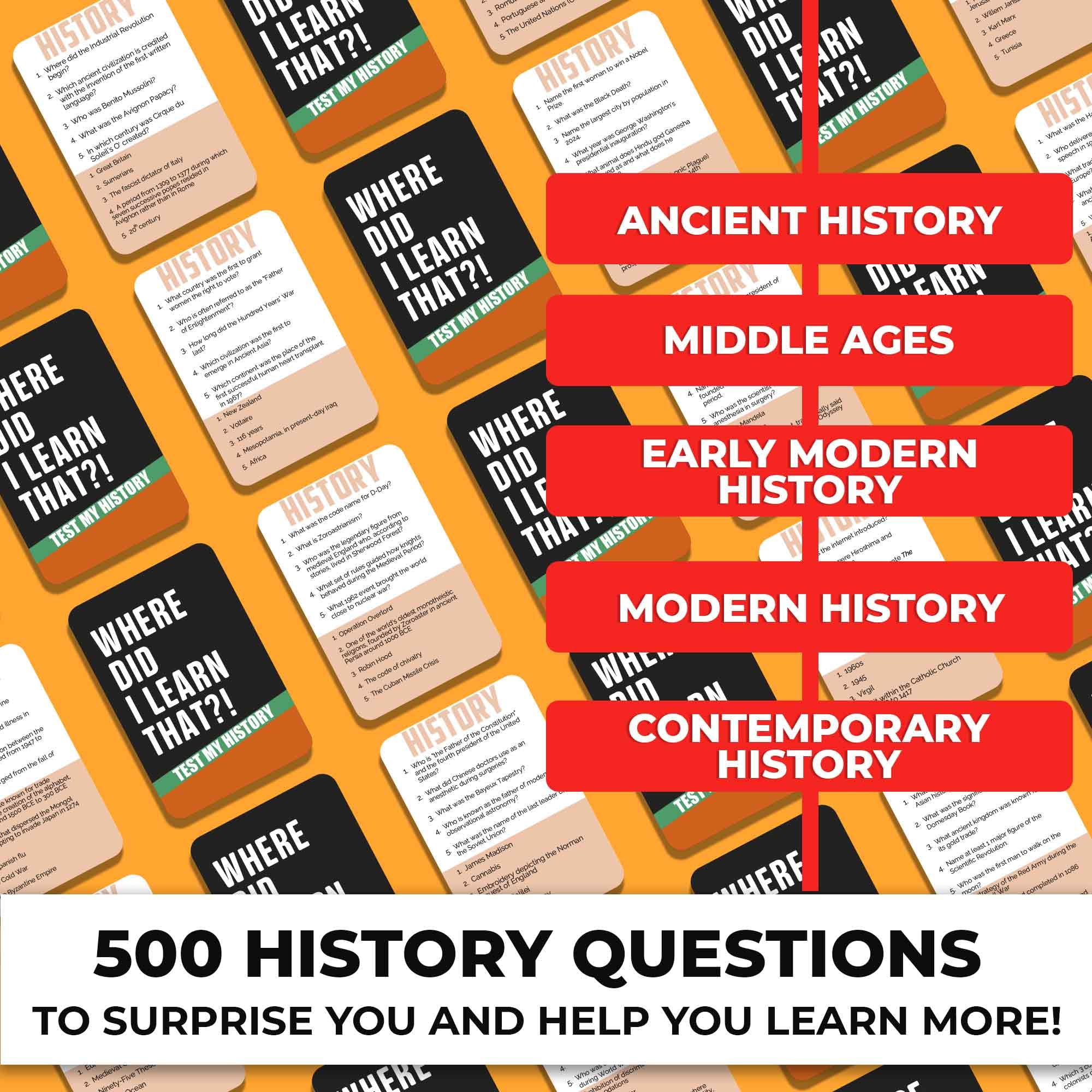 QUOKKA History Trivia Card Game: 500 Questions for Adults, Teens & Family Game Night