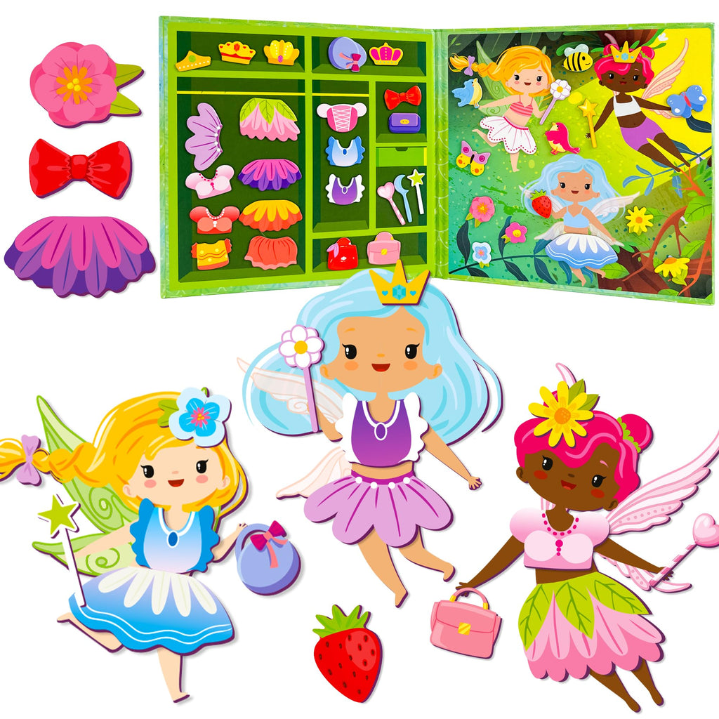 QUOKKA Magnetic Dress-Up Dolls Set - 35 Pieces, Portable Travel Toy for Kids Ages 3-7, Mermaid & Fairy Themes