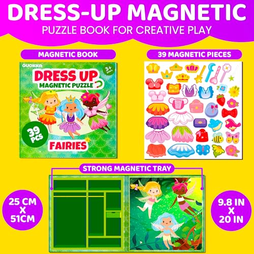QUOKKA Magnetic Dress-Up Dolls Set - 35 Pieces, Portable Travel Toy for Kids Ages 3-7, Mermaid & Fairy Themes
