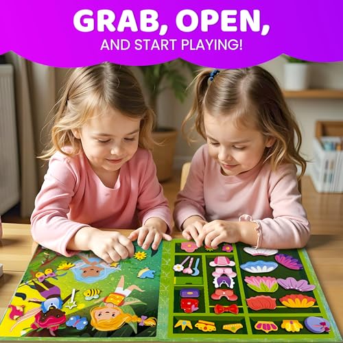 QUOKKA Magnetic Dress-Up Dolls Set - 35 Pieces, Portable Travel Toy for Kids Ages 3-7, Mermaid & Fairy Themes