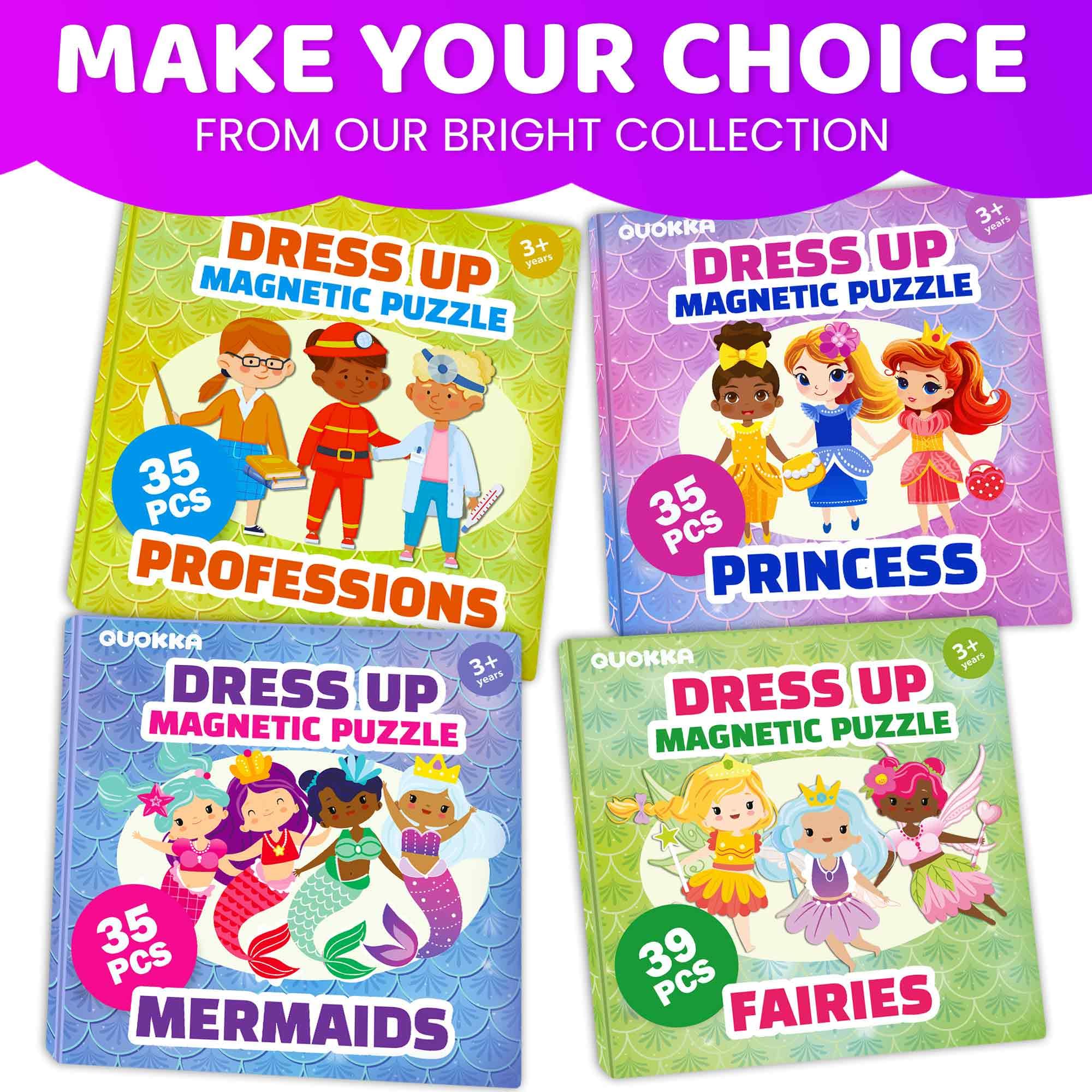 QUOKKA Magnetic Dress-Up Dolls Set - 35 Pieces, Portable Travel Toy for Kids Ages 3-7, Mermaid & Fairy Themes
