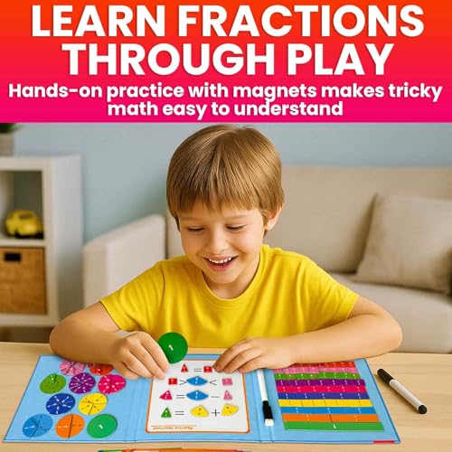 QUOKKA Magnetic Fractions Learning Set – 110 Magnets, 12 Task Pages, Marker – Math Games for Kids Ages 6-10, Homeschool & Travel