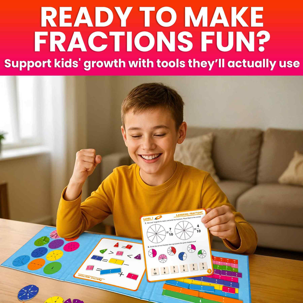 QUOKKA Magnetic Fractions Learning Set – 110 Magnets, 12 Task Pages, Marker – Math Games for Kids Ages 6-10, Homeschool & Travel