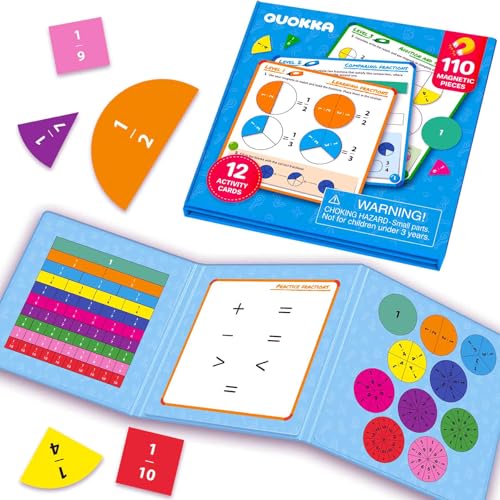 QUOKKA Magnetic Fractions Learning Set – 110 Magnets, 12 Task Pages, Marker – Math Games for Kids Ages 6-10, Homeschool & Travel