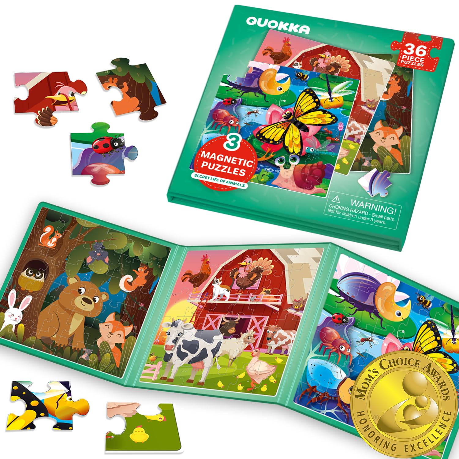 QUOKKA Magnetic Puzzle Book for Toddlers – 36 Piece Animal Puzzles for Travel – Ages 2-6