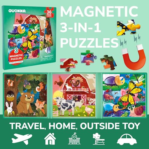 QUOKKA Magnetic Puzzle Book for Toddlers – 36 Piece Animal Puzzles for Travel – Ages 2-6
