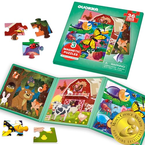 QUOKKA Magnetic Puzzle Book for Toddlers – 36 Piece Animal Puzzles for Travel – Ages 2-6