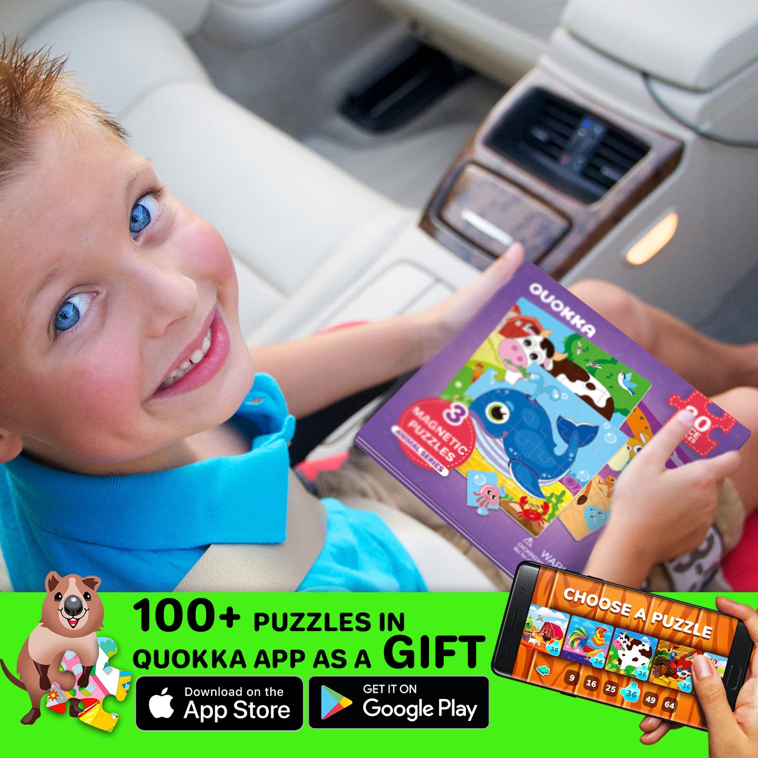 QUOKKA Magnetic Puzzles for Kids 1-5 – 20-Piece Animal Travel Game Book for Toddlers