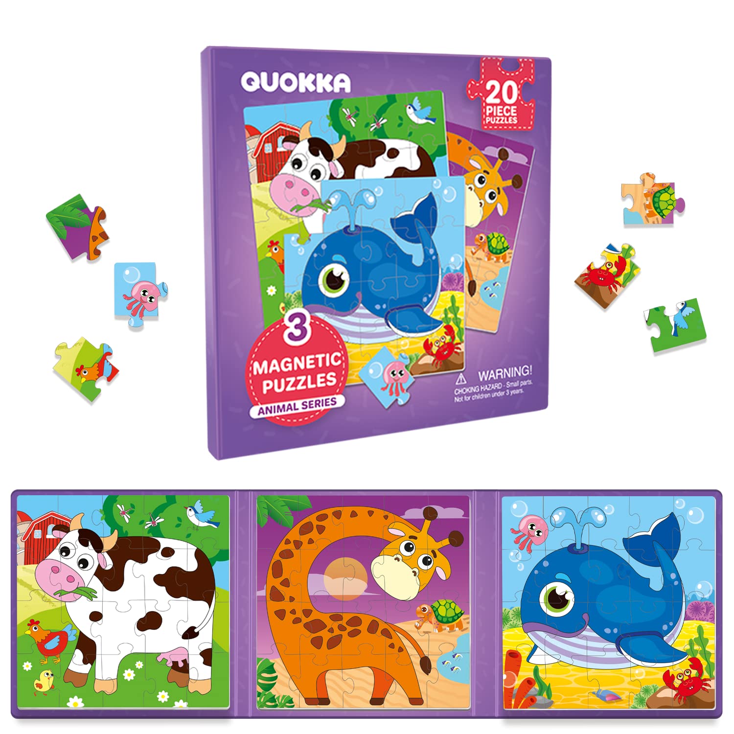 QUOKKA Magnetic Puzzles for Kids 1-5 – 20-Piece Animal Travel Game Book for Toddlers