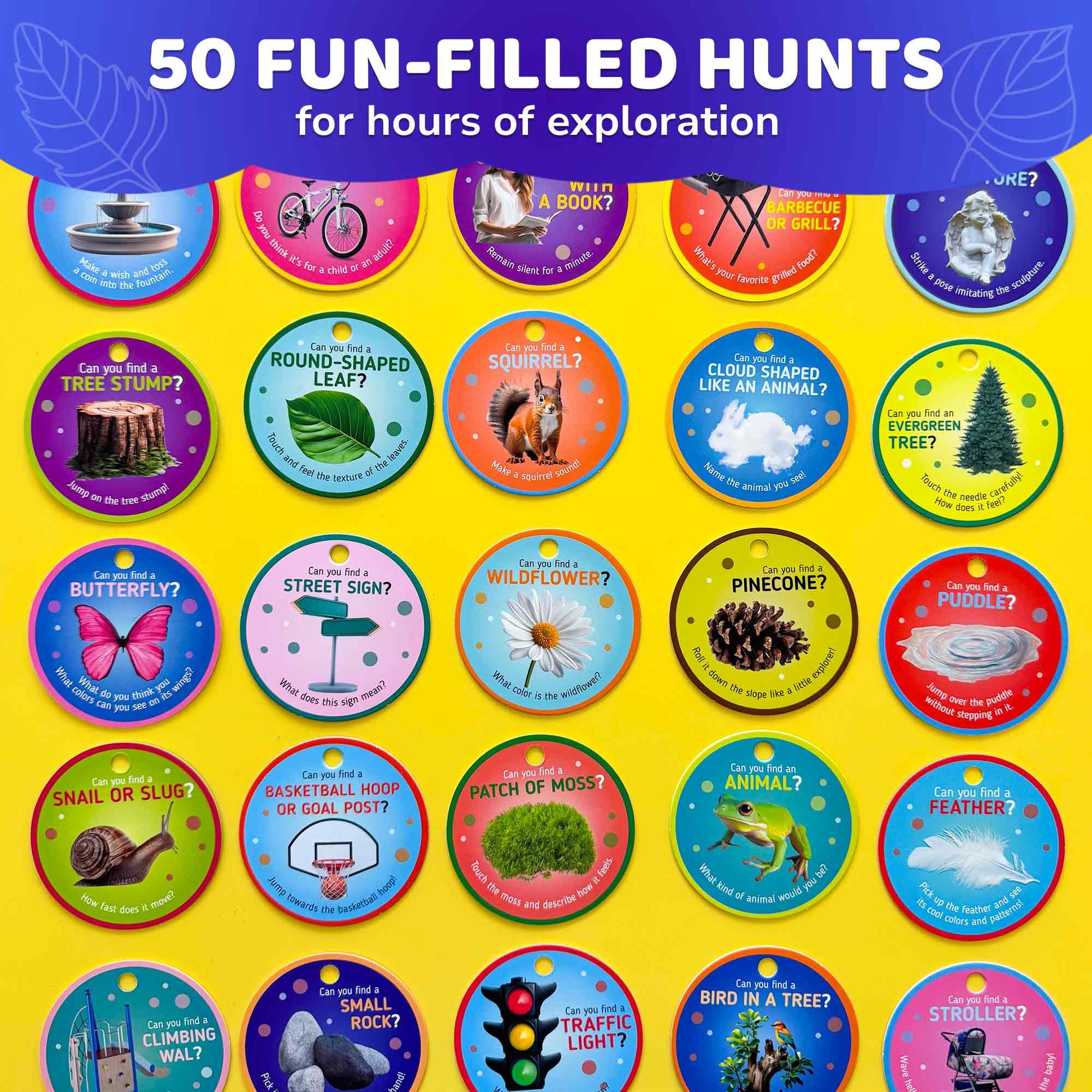 QUOKKA Scavenger Hunt Game for Toddlers – 50 Challenge Cards with Storage Ring