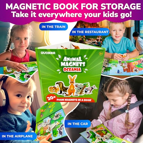 QUOKKA Travel Magnetic Puzzle Book – 20+ Animal Magnets, Extra-Long Play Scene, Perfect for Car & Plane Activities (Ages 1-5)