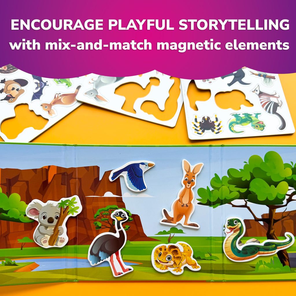 QUOKKA Travel Magnetic Puzzle Book – 20+ Animal Magnets, Extra-Long Play Scene, Perfect for Car & Plane Activities (Ages 1-5)