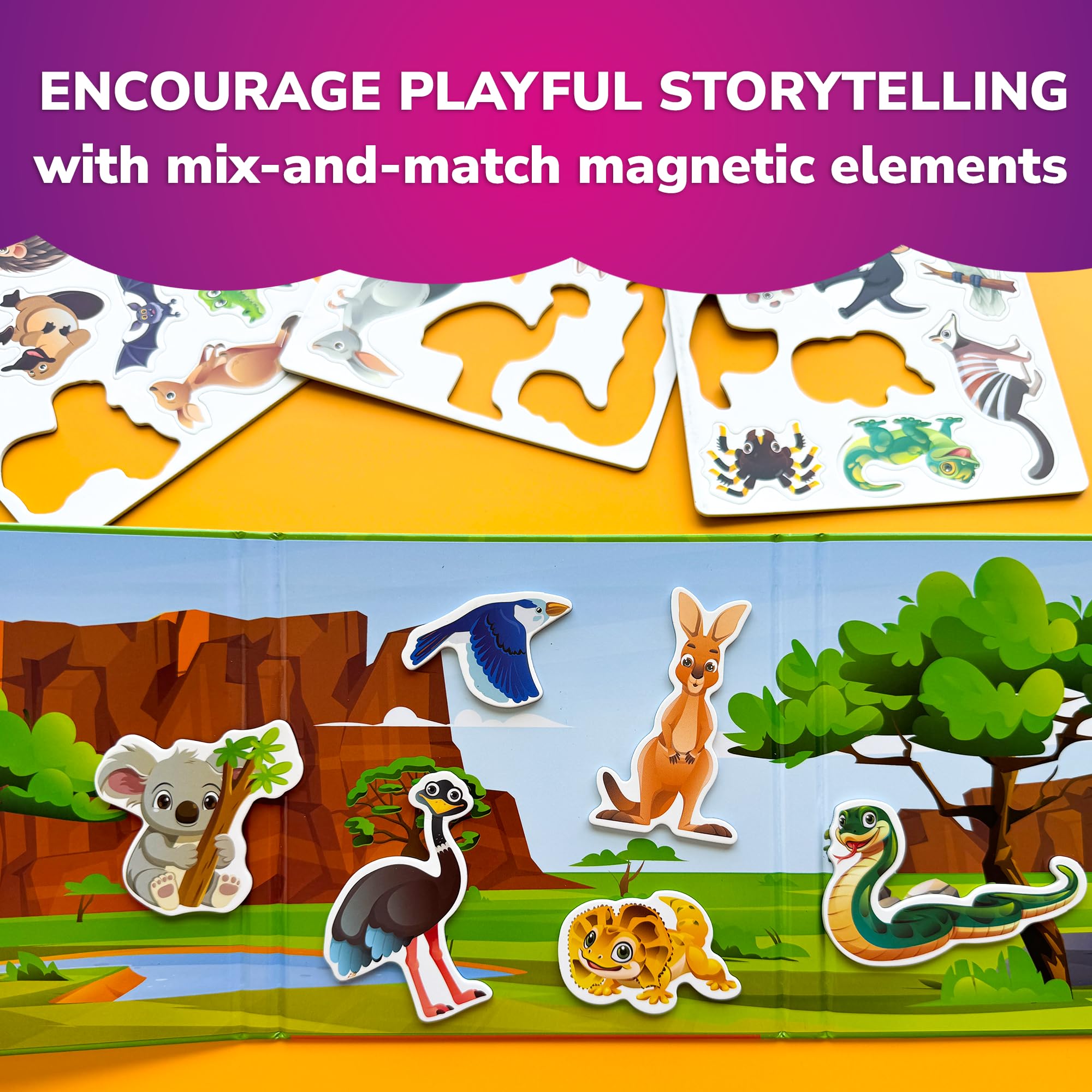 QUOKKA Travel Magnetic Puzzle Book – 20+ Animal Magnets, Extra-Long Play Scene, Perfect for Car & Plane Activities (Ages 1-5)