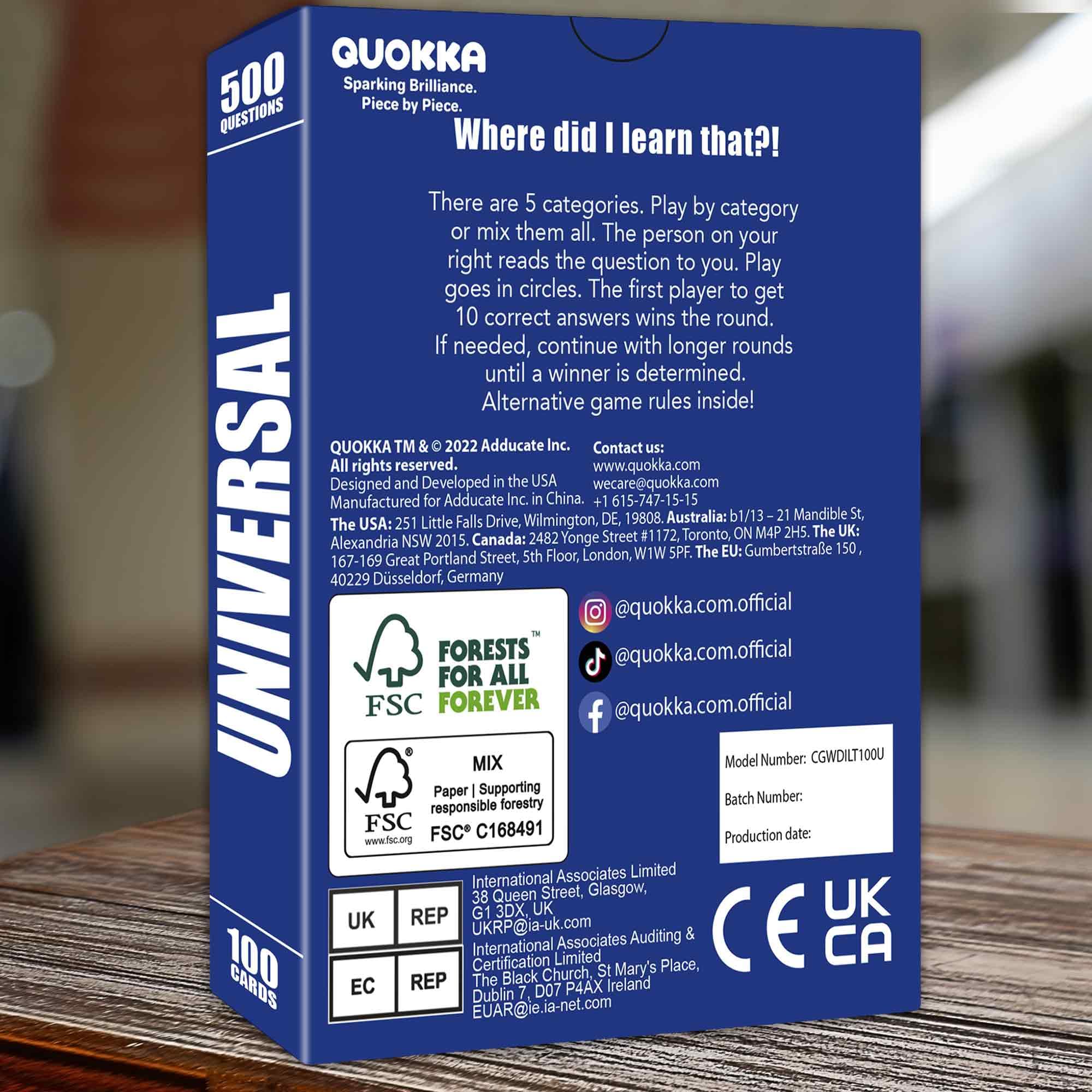 QUOKKA Trivia Card Game: 500 Questions for Adults, Teens, and Family Game Night