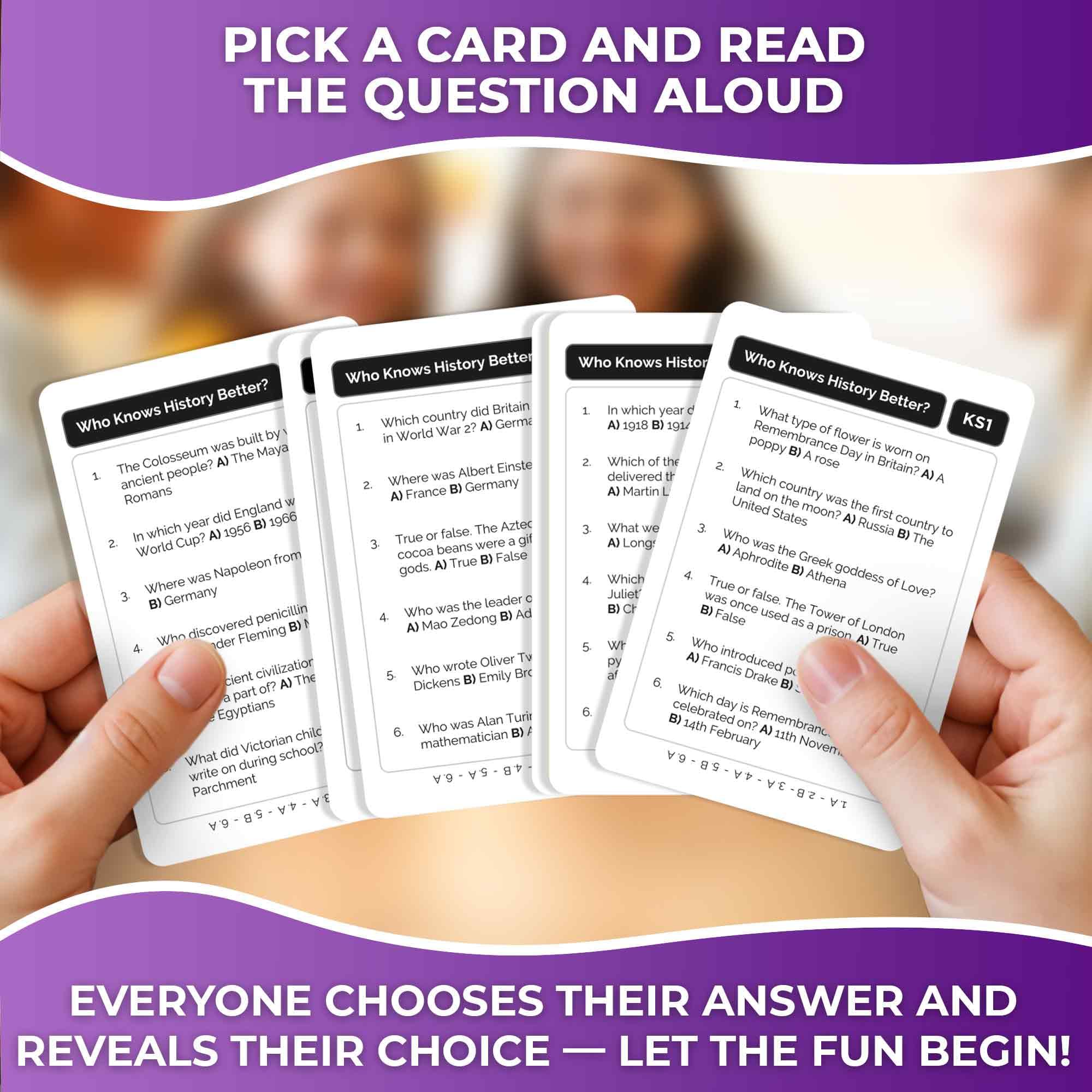 QUOKKA Who Knows History Better – 500+ Trivia Card Game for Kids 8-12 & Adults – Educational Family Game Night Fun