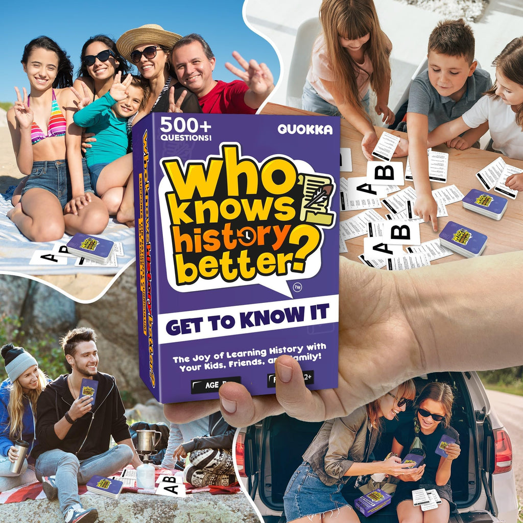 QUOKKA Who Knows History Better – 500+ Trivia Card Game for Kids 8-12 & Adults – Educational Family Game Night Fun