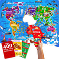 QUOKKA World Map Floor Puzzle – 70 Continent-Shaped Pieces with 50 Fact Cards (400+ Facts)