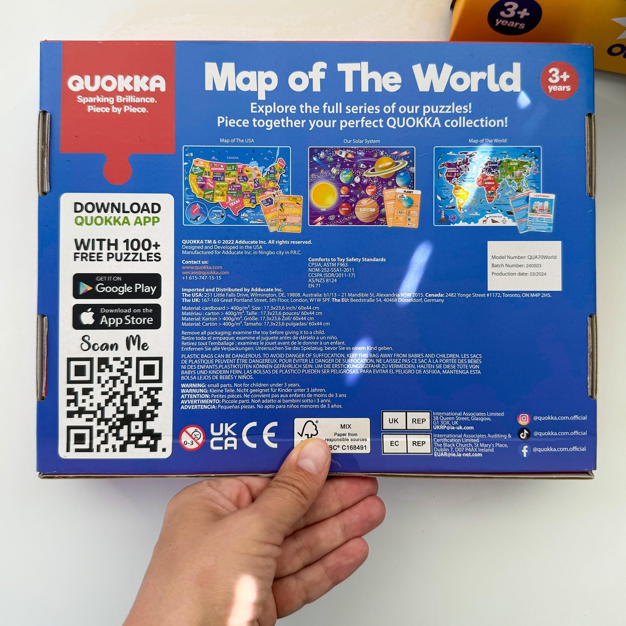 QUOKKA World Map Floor Puzzle – 70 Continent-Shaped Pieces with 50 Fact Cards (400+ Facts)