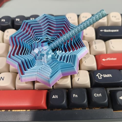 QWZFirst 3D Printed Expanded Sensory Fidget Star – Rainbow Spinning Stress Relief Toy with Handle for Office Desk (Large, 25 Rings)