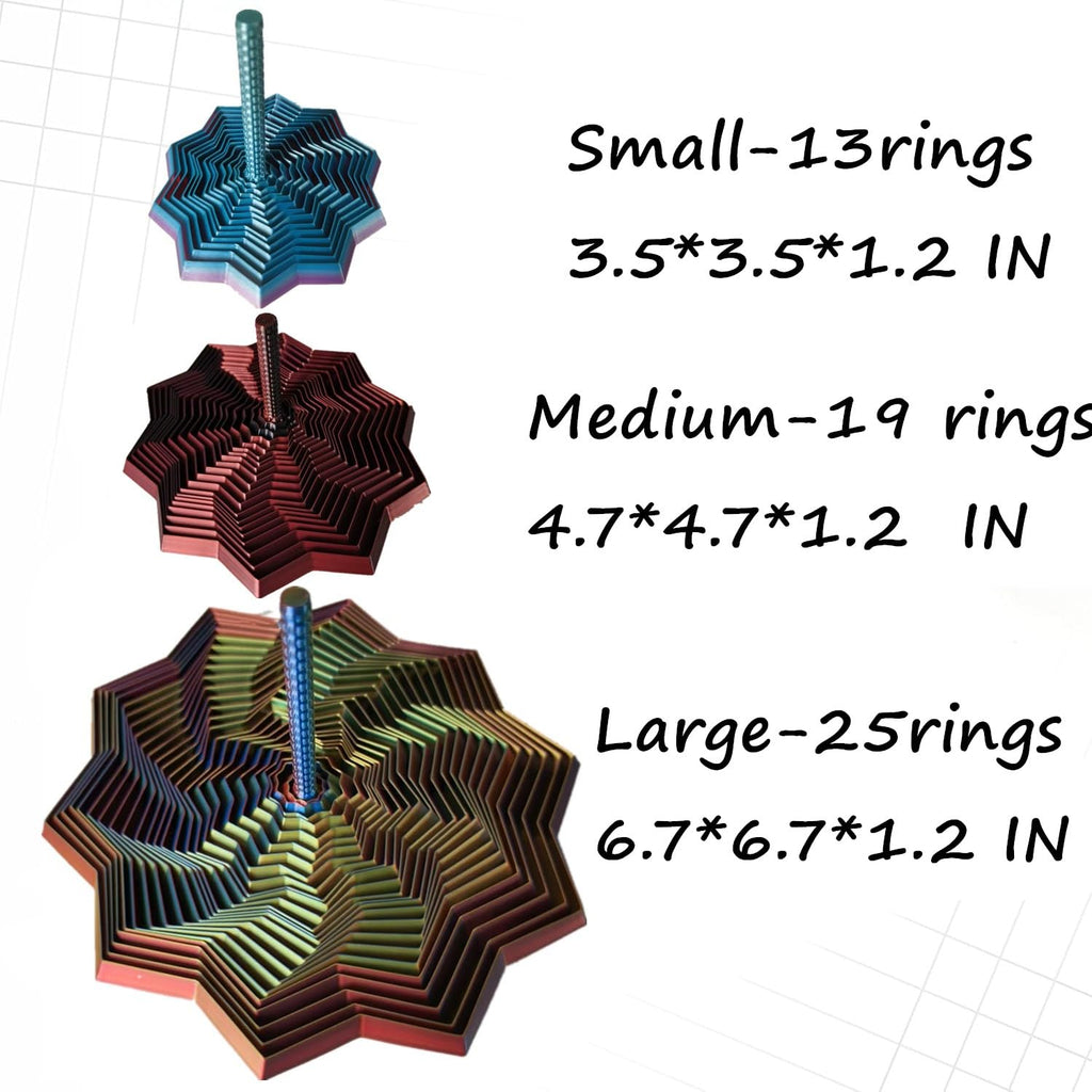 QWZFirst 3D Printed Expanded Sensory Fidget Star – Rainbow Spinning Stress Relief Toy with Handle for Office Desk (Large, 25 Rings)